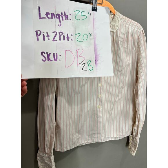 Alcott & Andrews VTG Cotton Button Blouse Pink Cream Sz 8 Coquette Cottage Lace - Picture 6 of 16